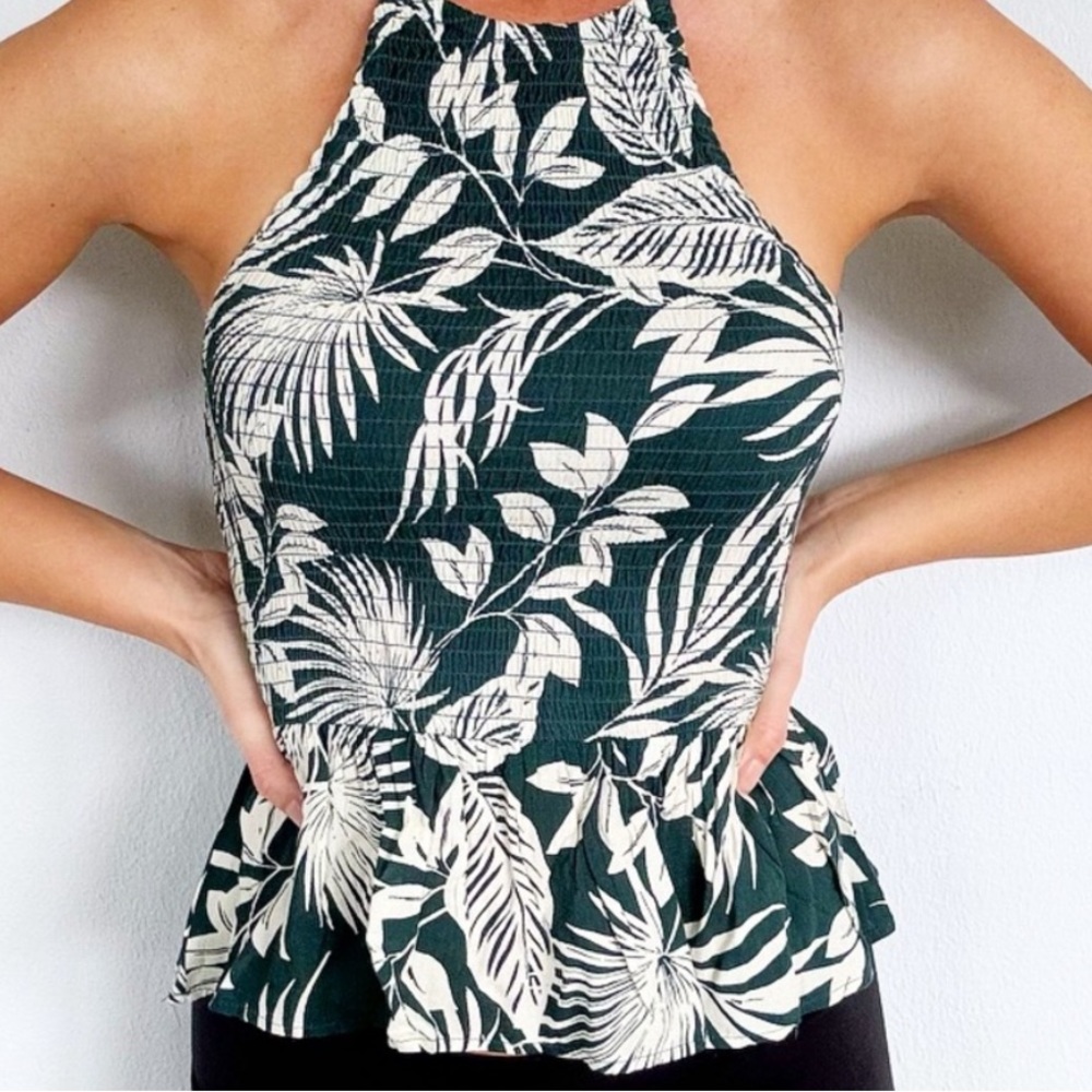 Patrons of Peace Top M Womens Floral Printed Halter Smocked Backless Peplum